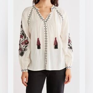 Chelsea & Theodore Cream Blouse with Embroidery and Tassels
